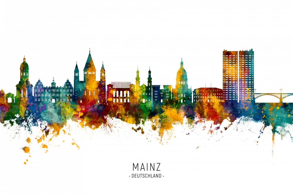 Colorful Mainz Skyline by Michael Tompsett — canvas wall art