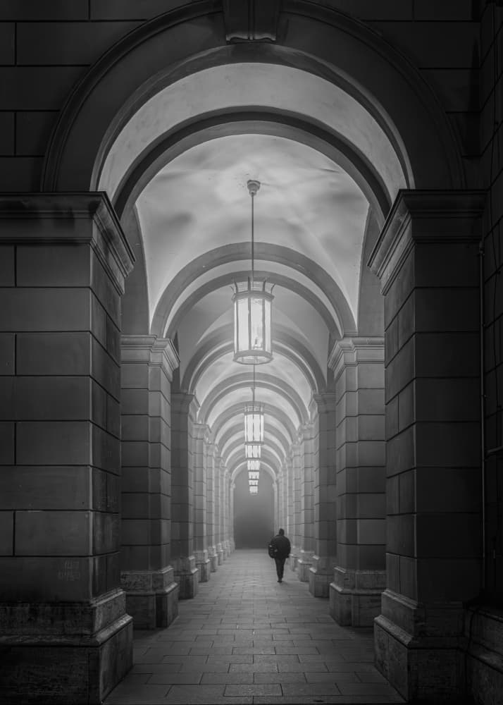 Mysterious Hallway Walk by Andy Dauer — canvas wall art