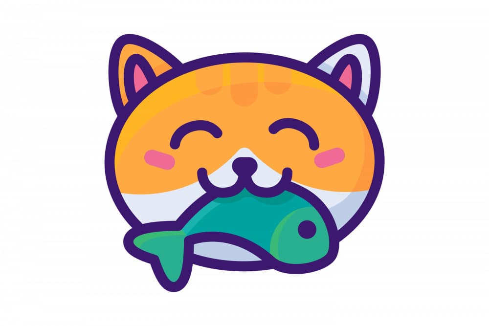 Happy Cat With Fish by Marika Barsrsind — canvas wall art