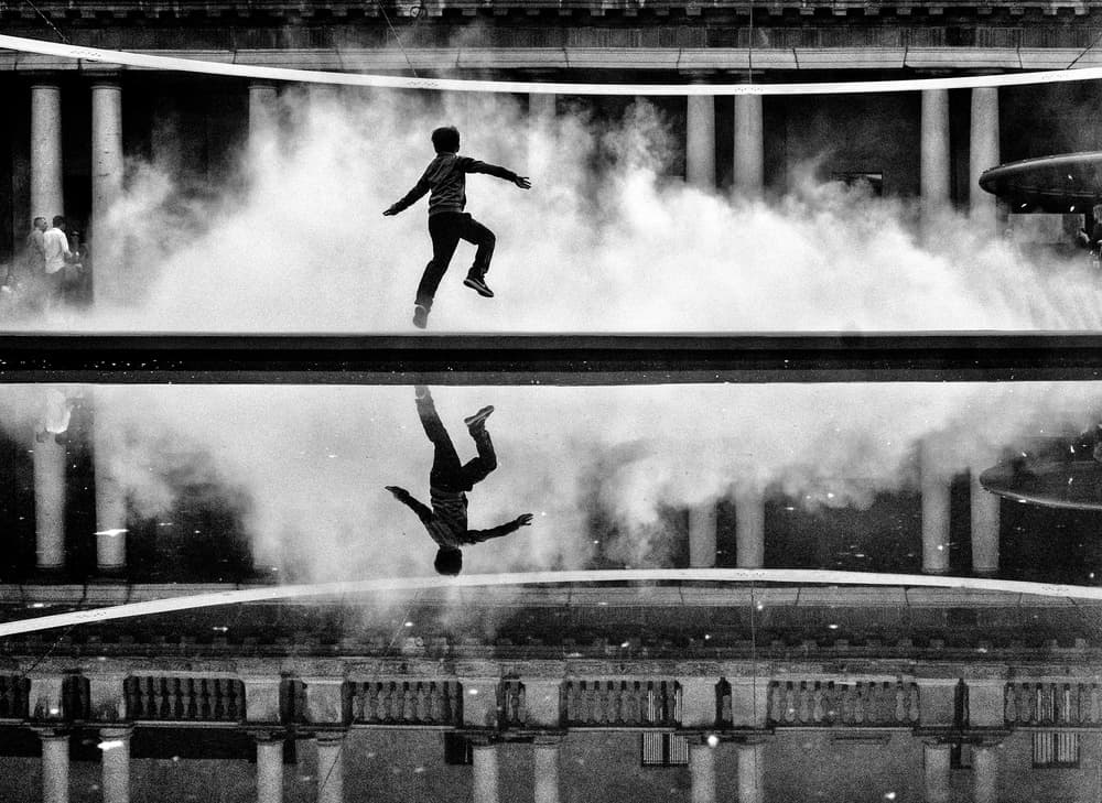 Misty Jump Reflection by Pristine Clothes — canvas wall art