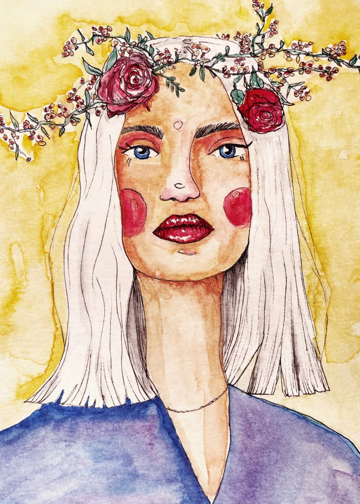 Lady with flower wreath by Raissa Oltmanns — canvas wall art