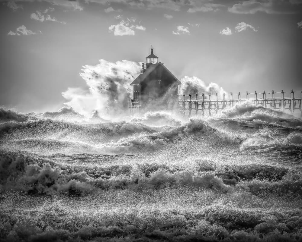 Crashing Waves Lighthouse by Alex Li — canvas wall art