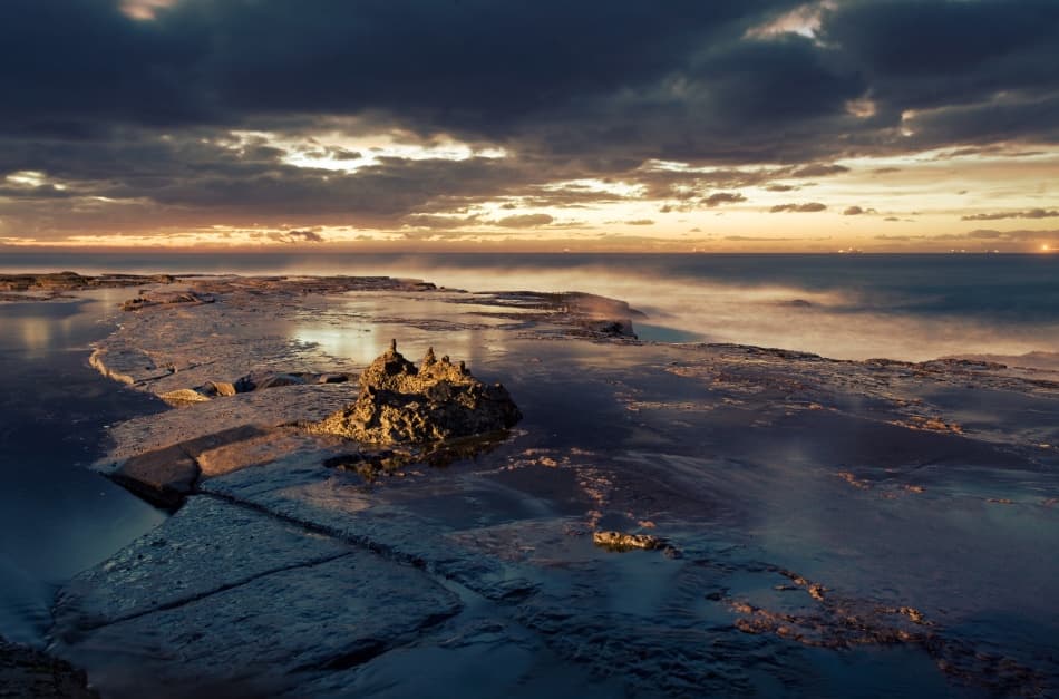 Twilight Coastal Rocks by Mel Brackstone — canvas wall art