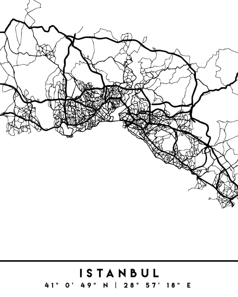 Istanbul City Road Map by Emiliano Deificus — canvas wall art