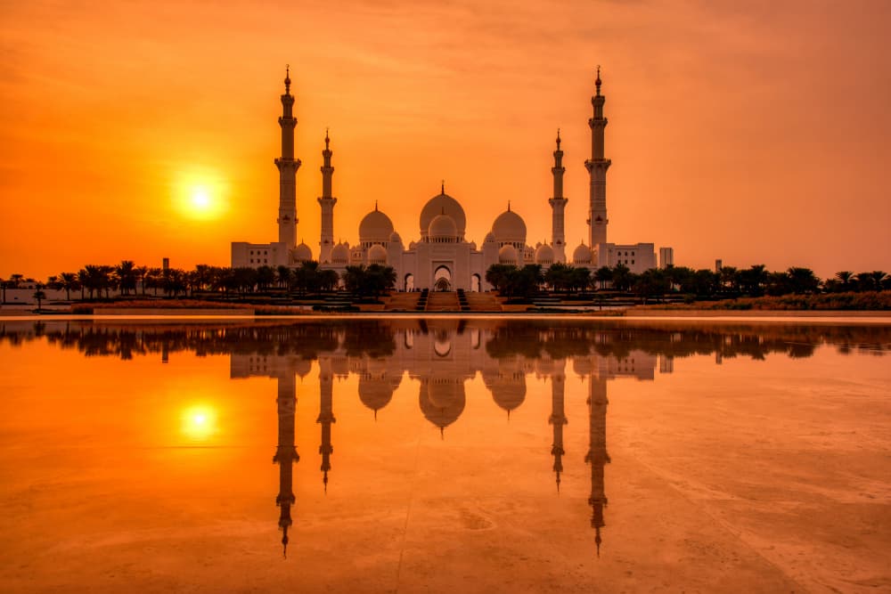 Golden Mosque Sunset Reflection by Judith Kuhn — canvas wall art