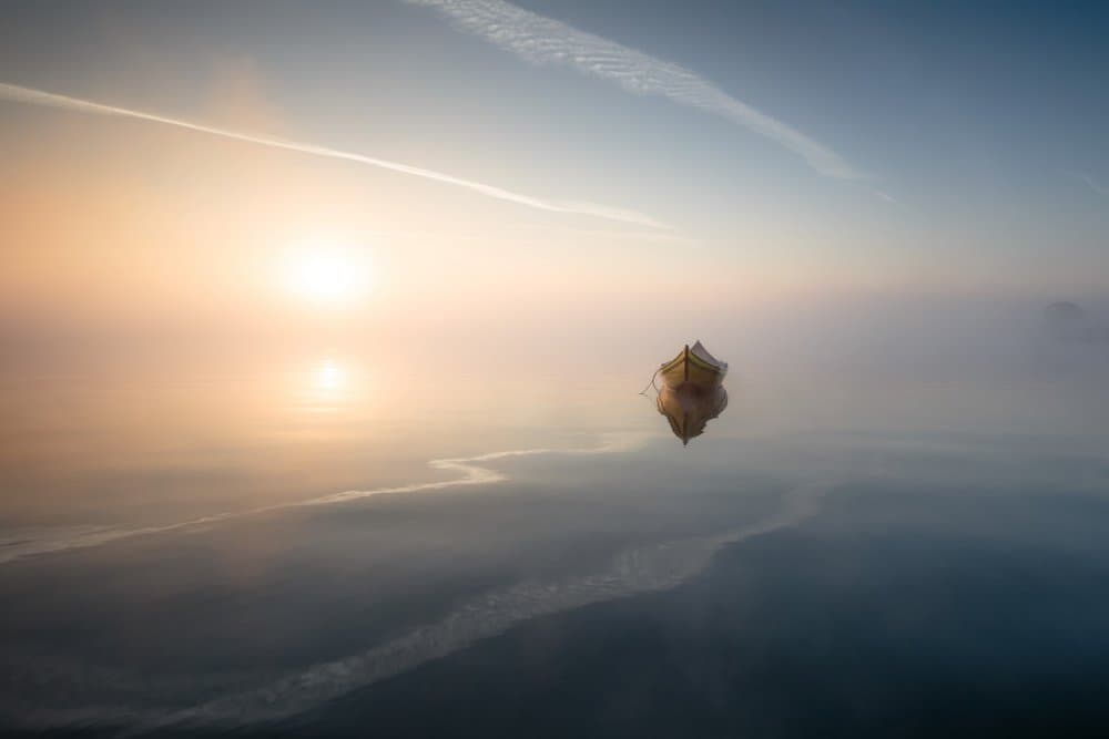 Misty Morning Boat by Marco Faria — canvas wall art