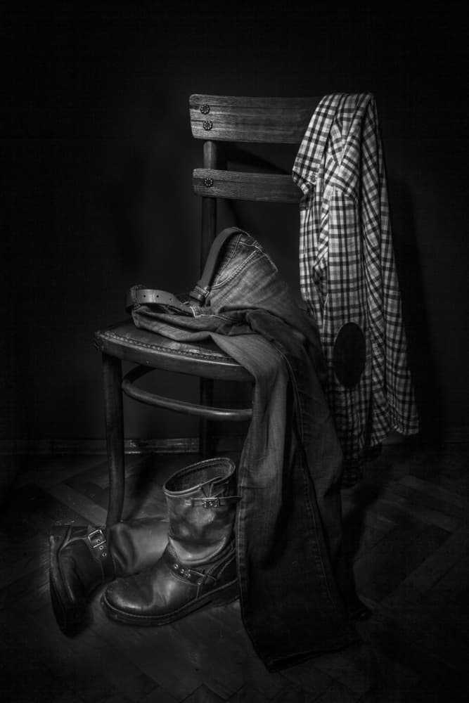 Old Chair and Boots by Ramiz Sahin — canvas wall art