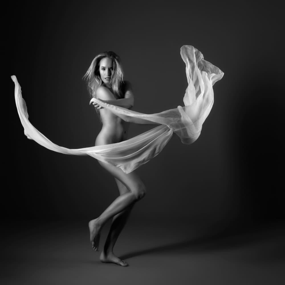 Graceful Nude with Flowing Fabric by Angéla Vicedomini — canvas wall art