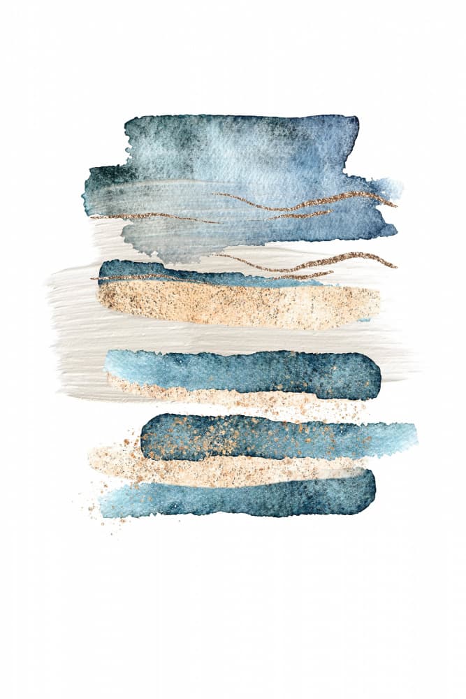 Modern Blue Gold Strokes by Sally Ann Moss — canvas wall art