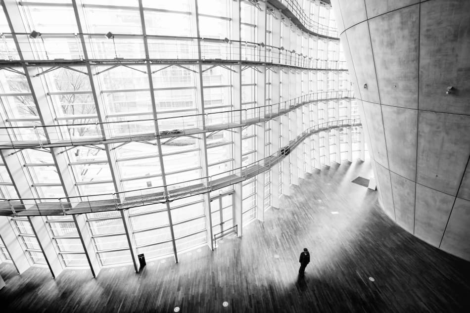 Lone Figure Modern Architecture by Takeshi Marumoto — canvas wall art