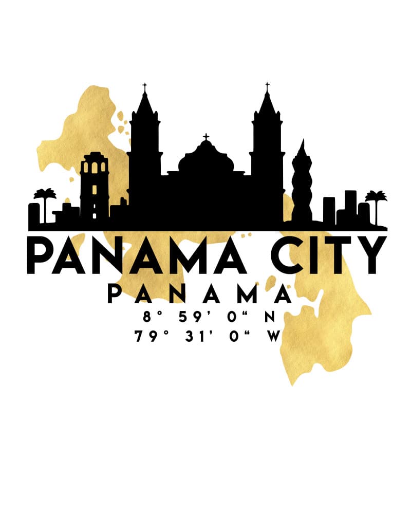Panama City Gold Skyline by Emiliano Deificus — canvas wall art