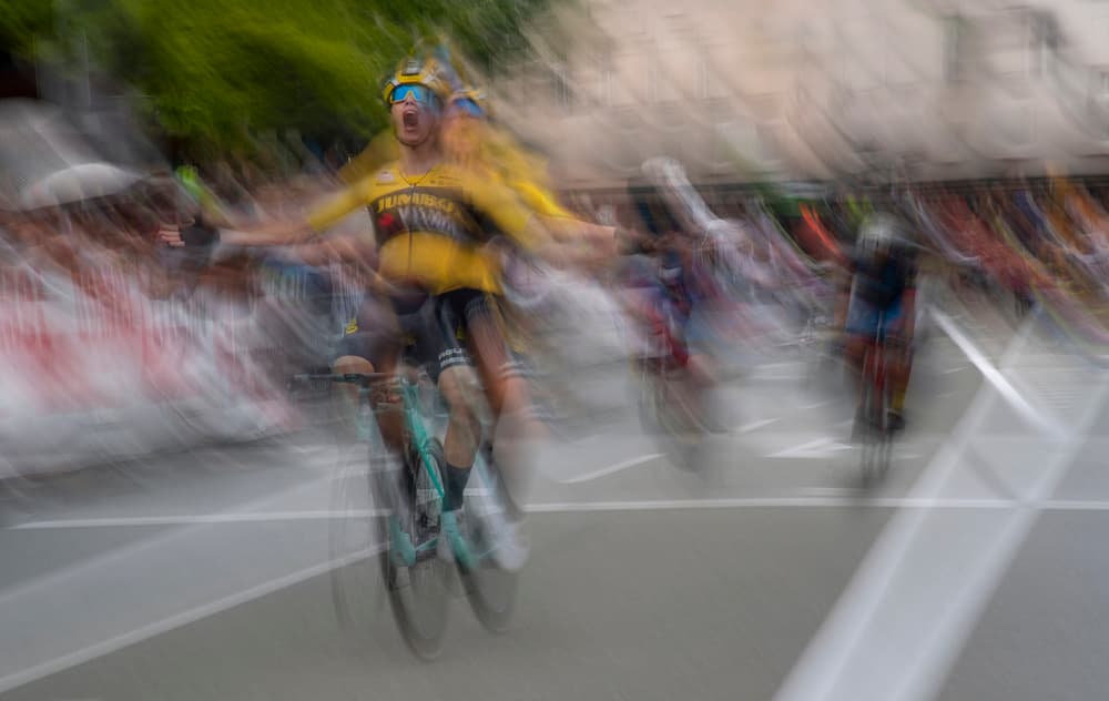 Victorious Cyclist Blur by Milan Malovrh — canvas wall art