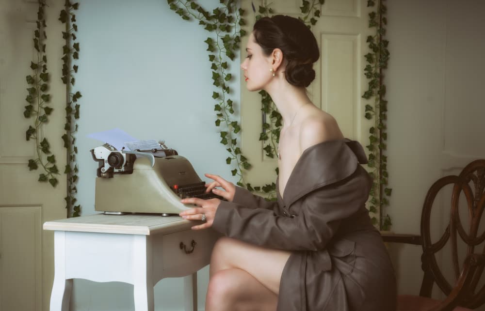 Elegant Writer Typing by Colin Dixon — canvas wall art