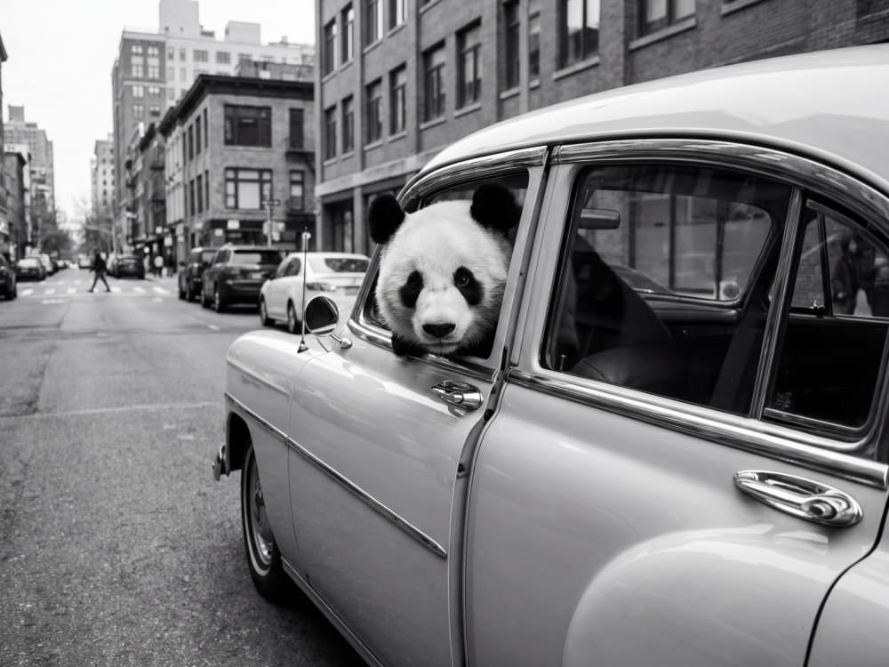 Panda in a Classic Car by Andreas Magnusson — canvas wall art