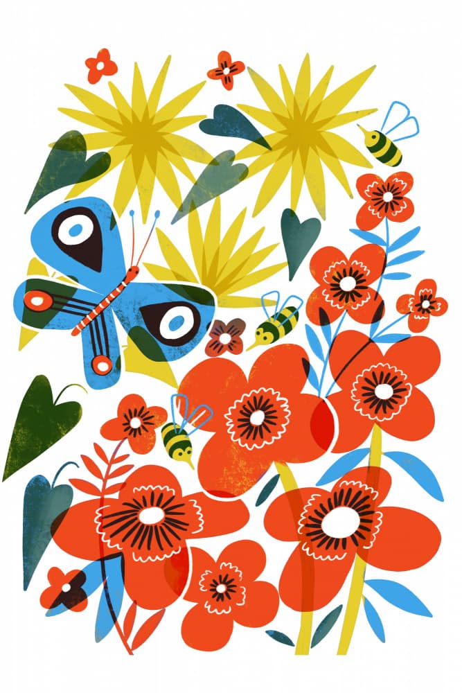 Butterfly and Bees Garden by uta krogmann — canvas wall art