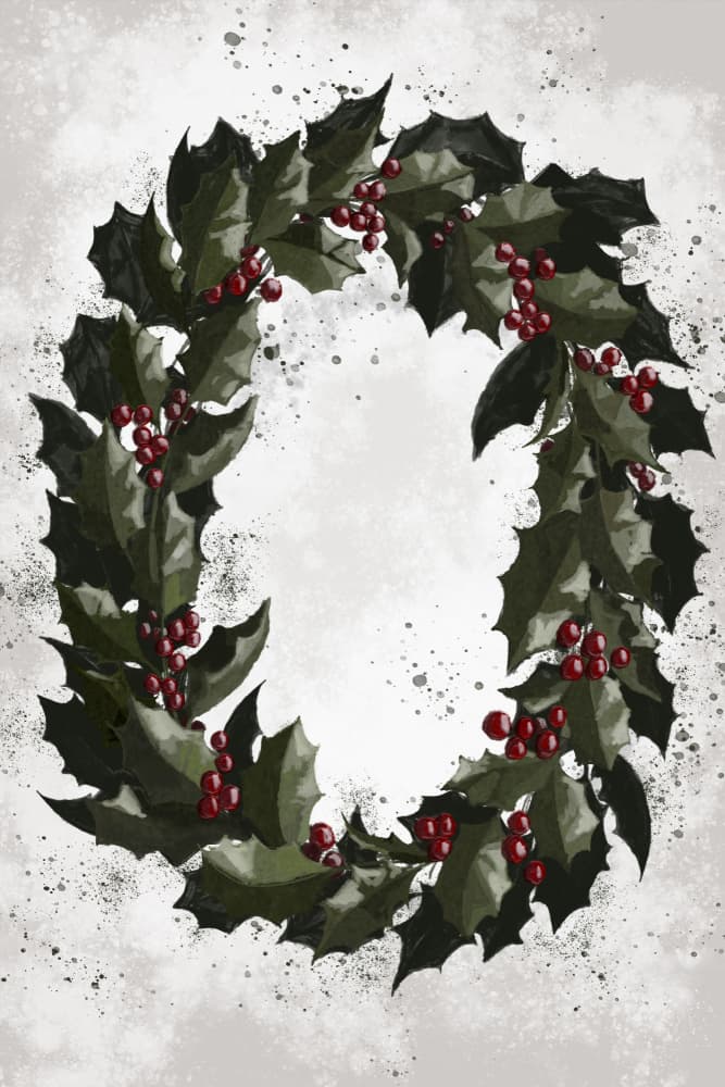 Christmas Holly Wreath by Rosana Laiz Blursbyai — canvas wall art