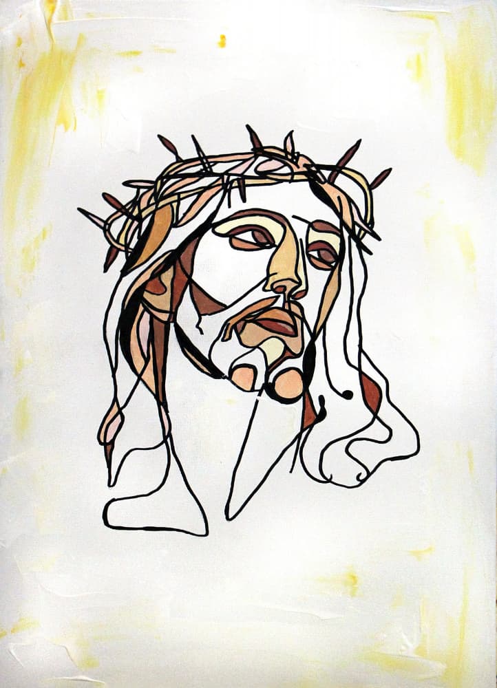 Jesus Abstract line art portrait of Jesus Christ wearing a crown of thorns by Rafal Kulik — canvas wall art