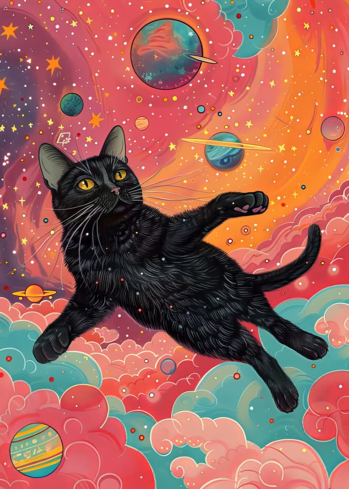 Floating Galaxy Cat by Justyna Jaszke — canvas wall art