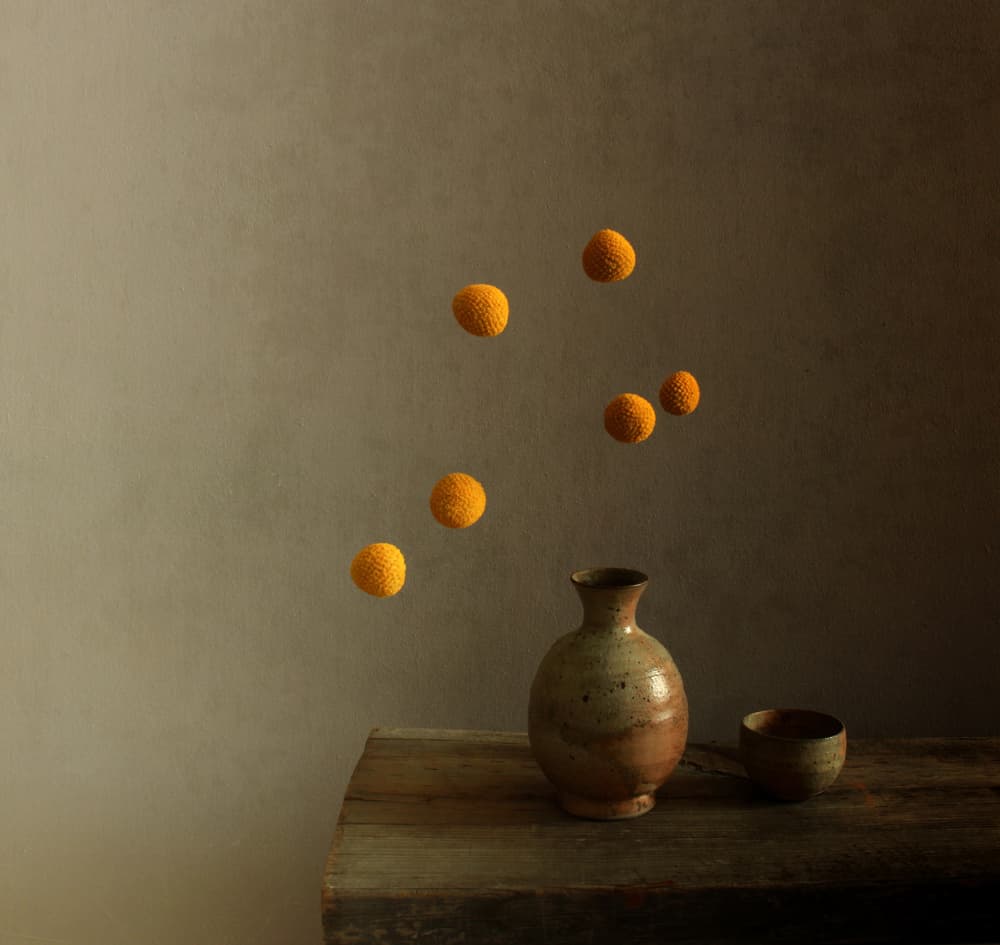 Modern Still Life Floating Spheres by Margaret Halaby — canvas wall art