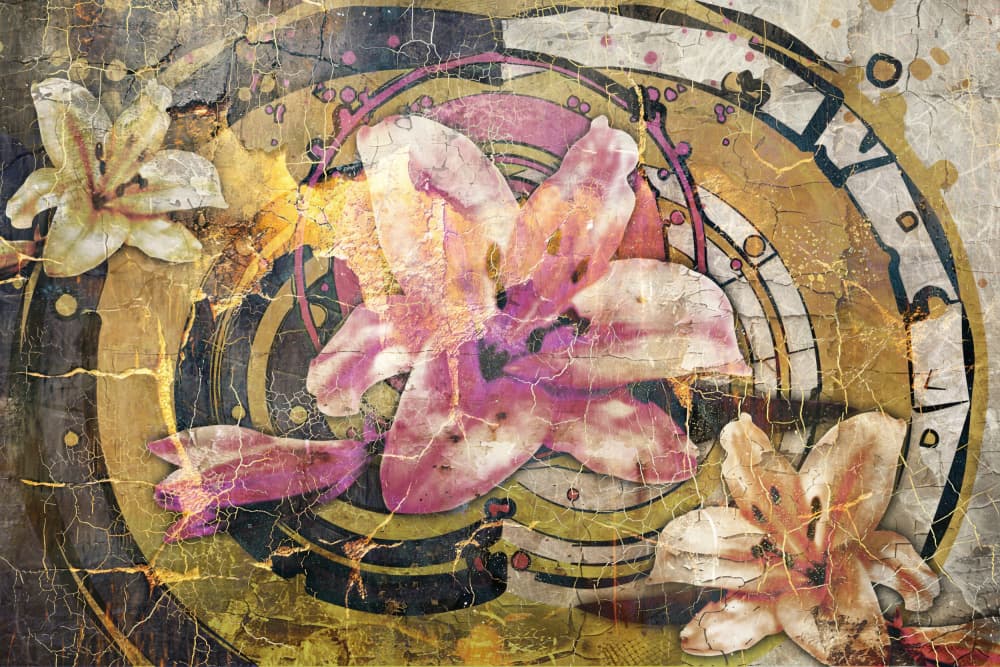 Golden Grunge Lilies by Rafal Kulik — canvas wall art