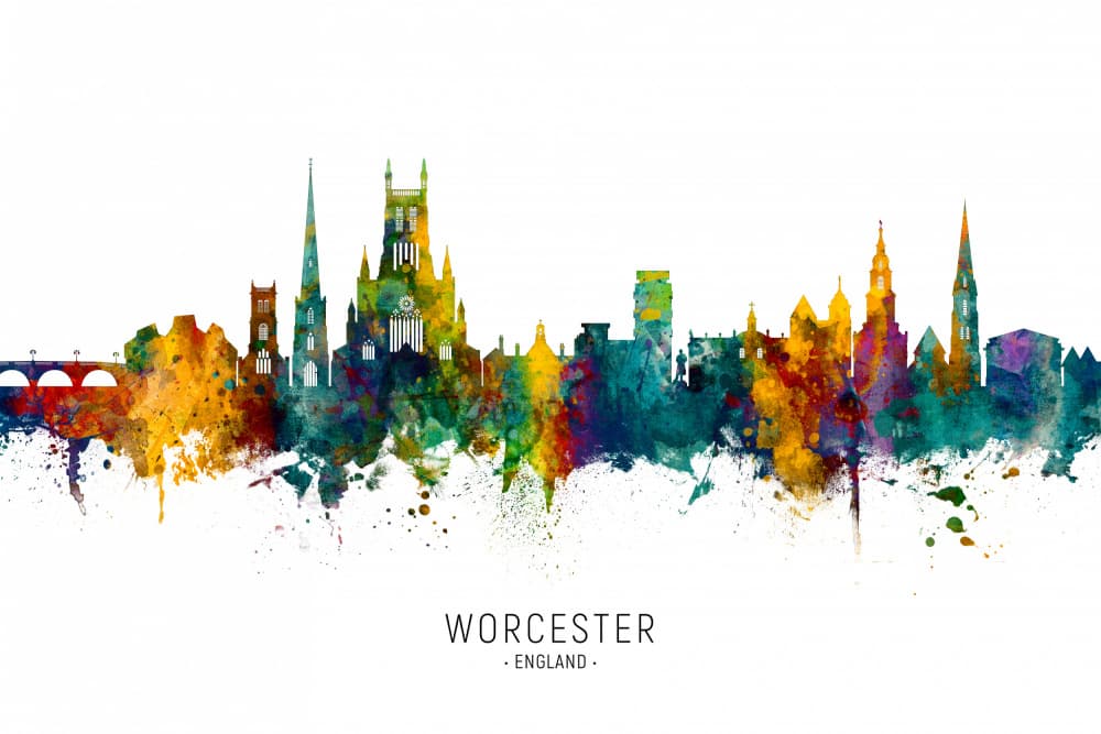 Colorful Worcester Skyline by Michael Tompsett — canvas wall art