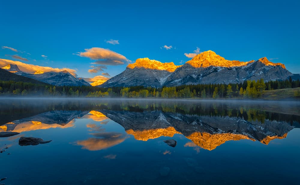 Golden Mountain Reflections by Michael Zheng — canvas wall art