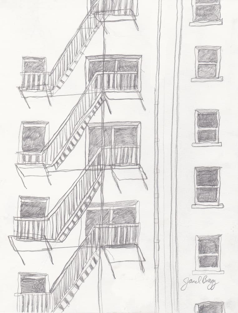 Urban Fire Escapes Sketch by Janel Bragg — canvas wall art