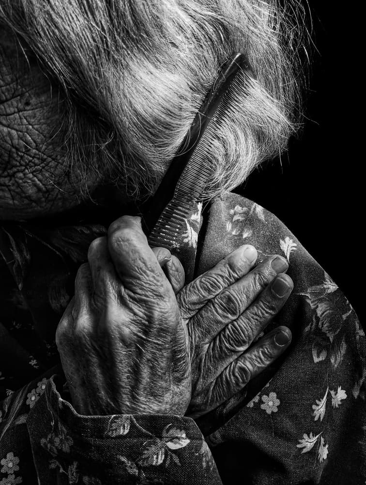 Wrinkled Hands Gray Hair by Ingrida Urbonavičienė — canvas wall art