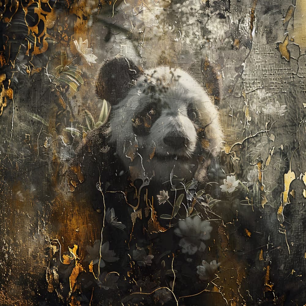 Vintage Floral Panda by Rafal Kulik — canvas wall art