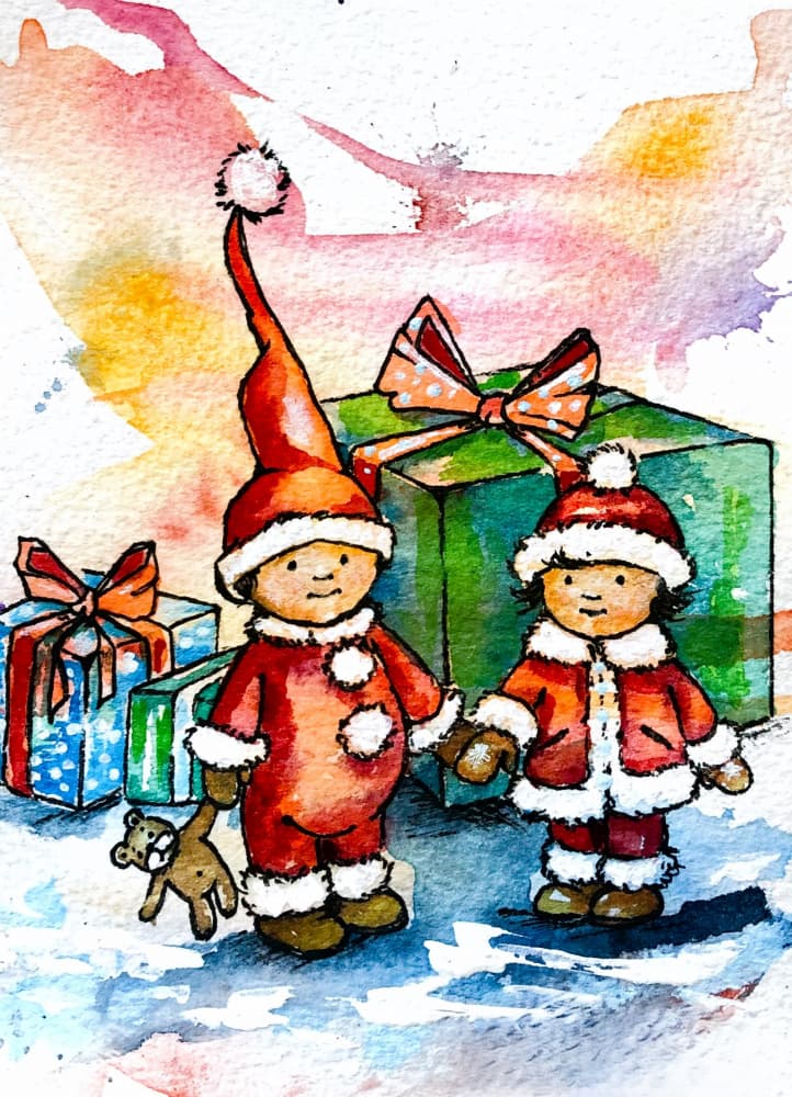 Little Elves Holiday Gifts by Anda Bieza — canvas wall art