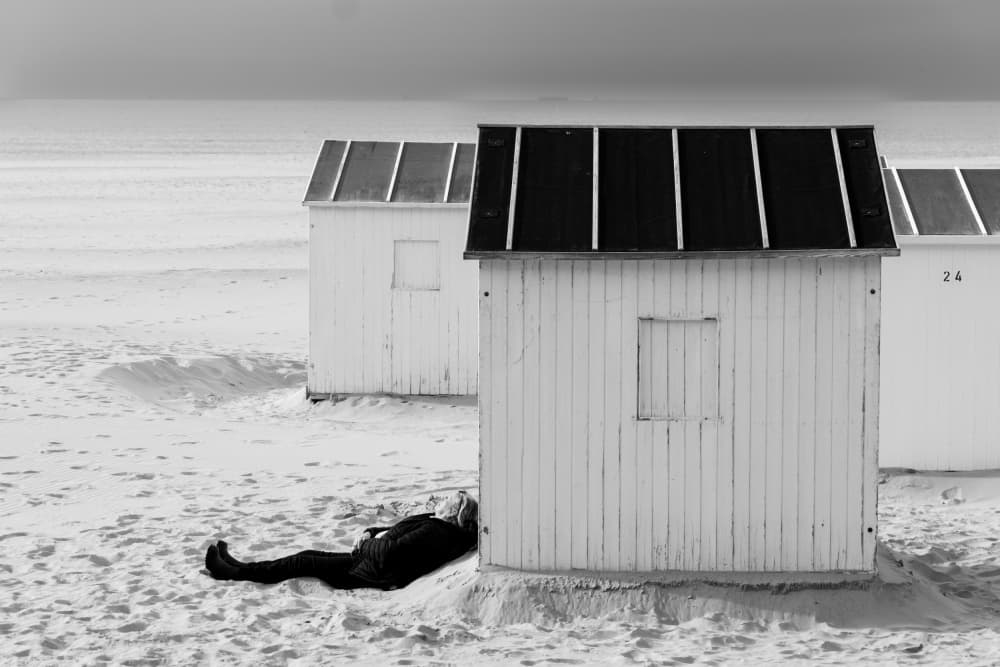 Beach Hut Solitude by Jef Flour — canvas wall art