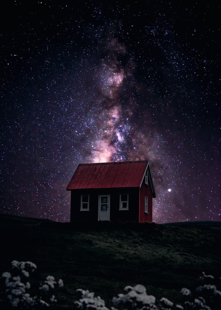 Red House Galaxy Night by Ariz Rab — canvas wall art