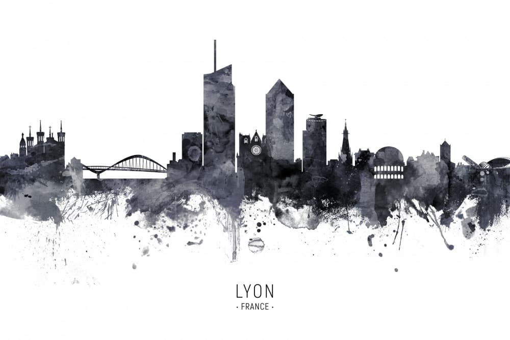 Stylized Lyon Skyline by Michael Tompsett — canvas wall art