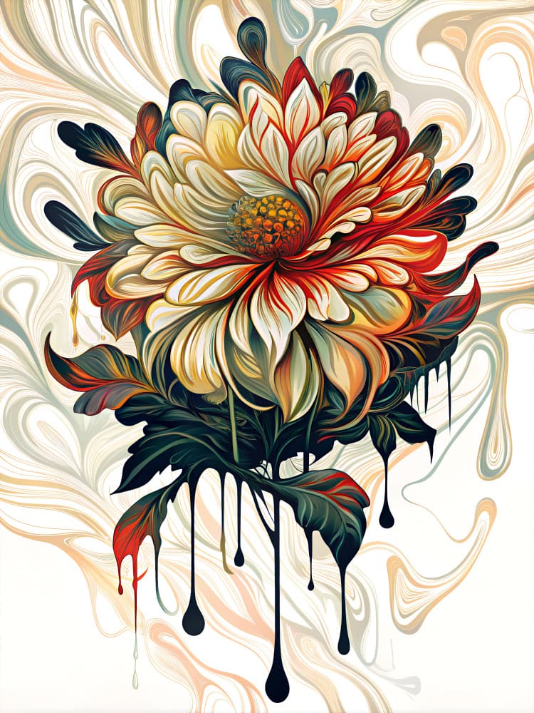 Vibrant Dripping Flower by Miguel Bruzual — canvas wall art