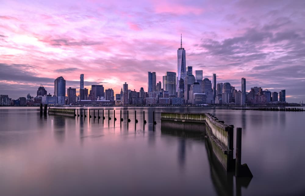 Pink Manhattan Sunrise by Jie Jin — canvas wall art