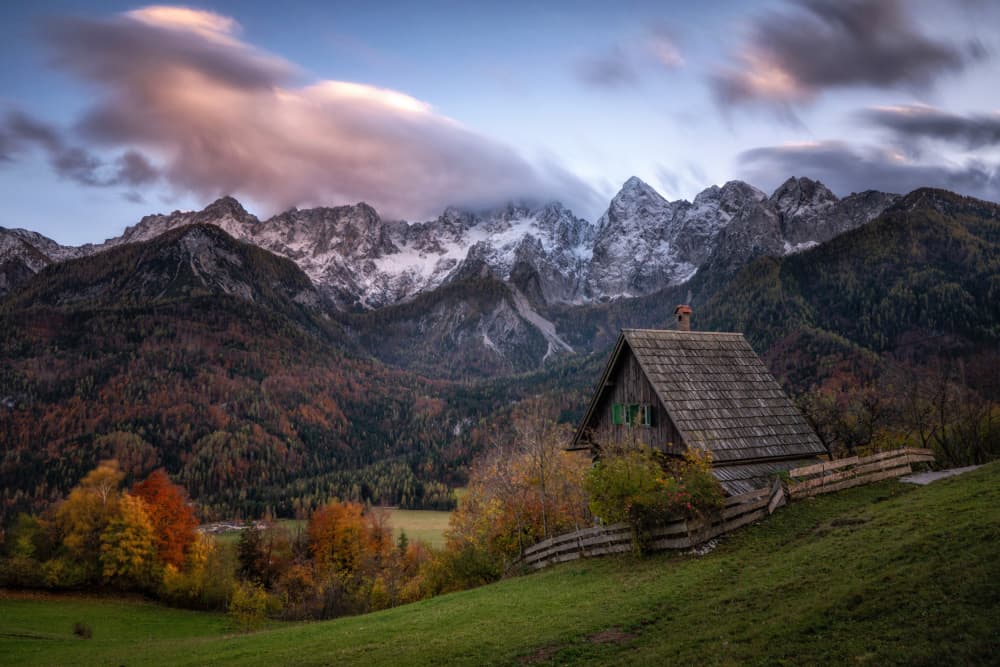 Autumn Alpine Cabin by Joško Šimic — canvas wall art