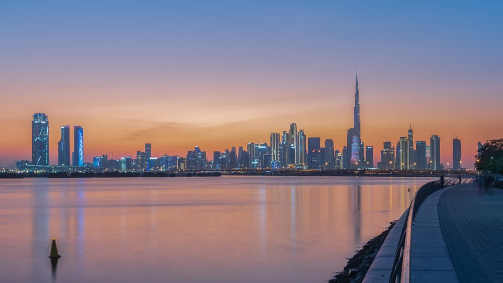 Dubai Evening Skyline by Mrinal Nath — canvas wall art