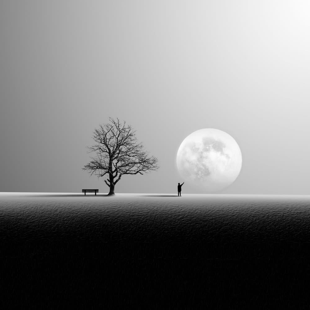 Solitary Figure Moonscape by Hadi Malijani (Malenjani) — canvas wall art