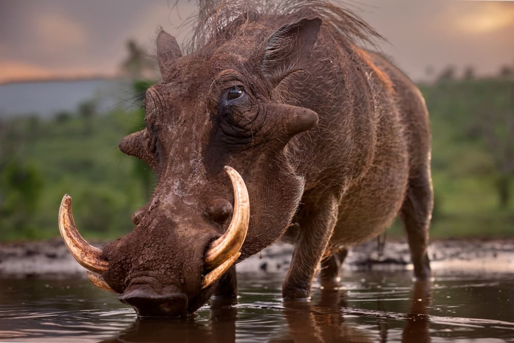 Warthog's Golden Hour Drink by GENNARO DI NOTO — canvas wall art
