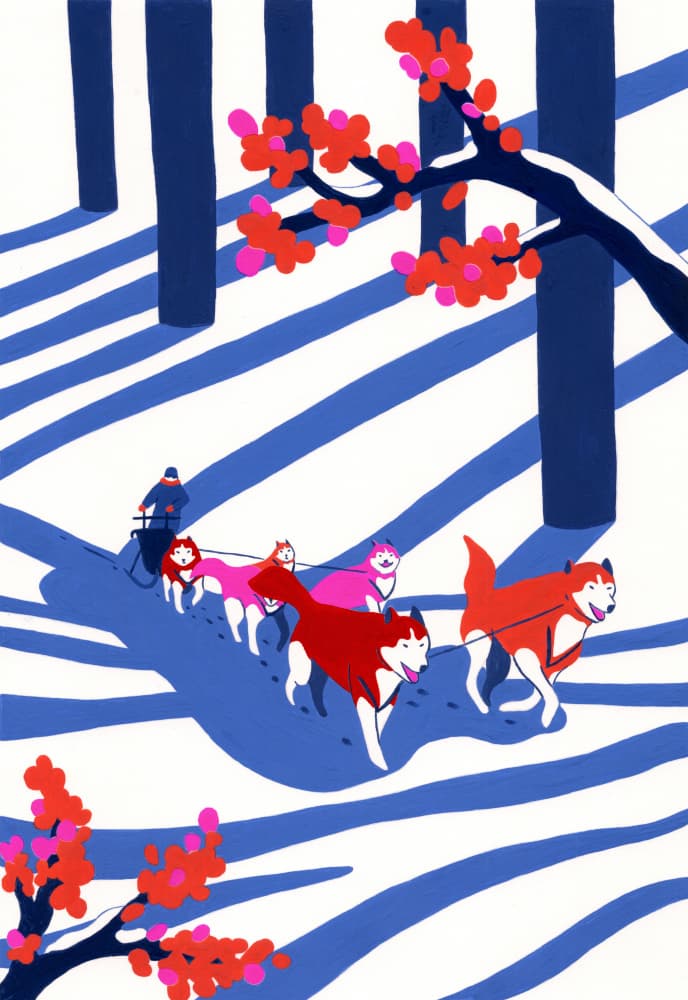 Husky Sledding Adventure by Julie Lesouef — canvas wall art
