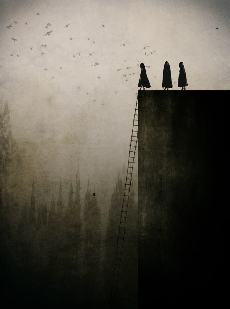 Mysterious Figures Cliff Ladder by Hari Sulistiawan — canvas wall art