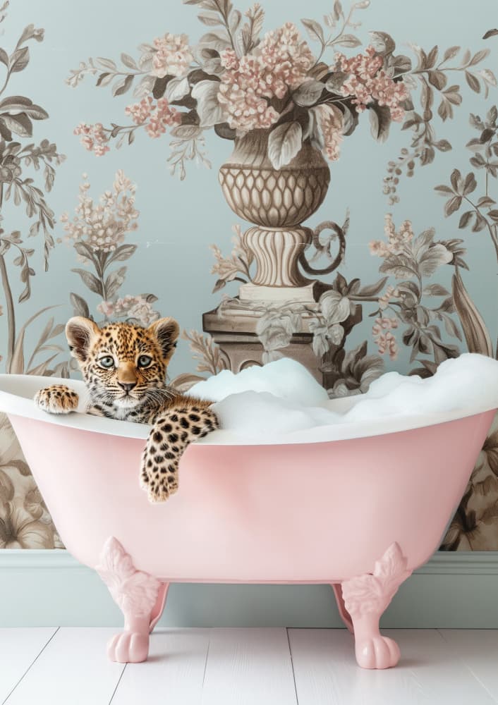 Baby Jaguar Bubble Bath by Niky Rahner — canvas wall art