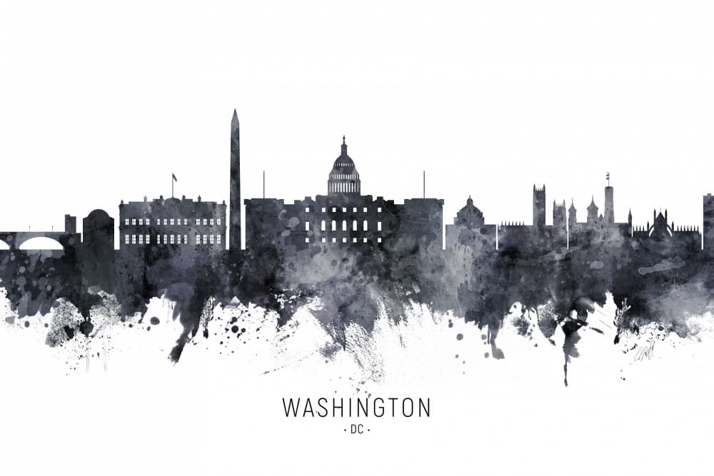 Watercolor Washington DC Skyline by Michael Tompsett — canvas wall art