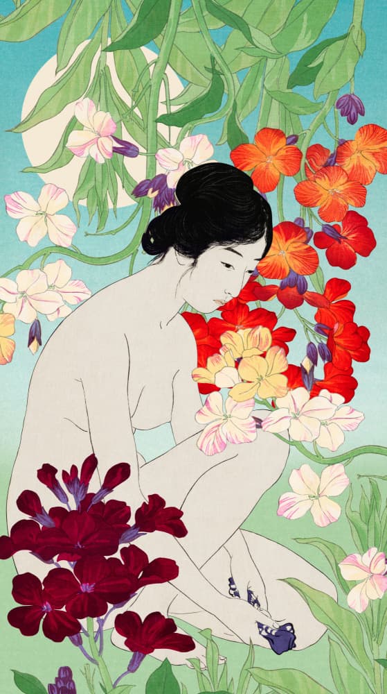 Japanese Woman Flower Garden by Marja van den Hurk — canvas wall art