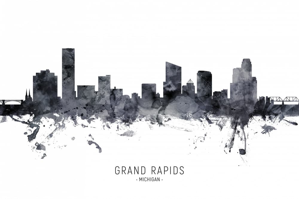 Grand Rapids Watercolor Skyline by Michael Tompsett — canvas wall art