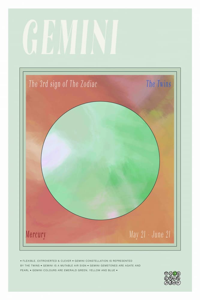 Gemini Zodiac Sign by casa cartissi — canvas wall art