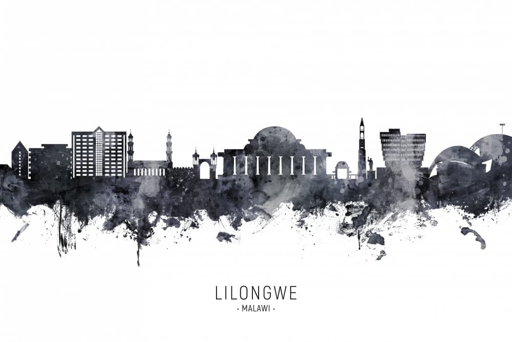 Lilongwe City Watercolor Skyline by Michael Tompsett — canvas wall art