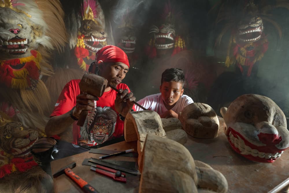 Traditional Mask Carving by Rini Widyantini — canvas wall art