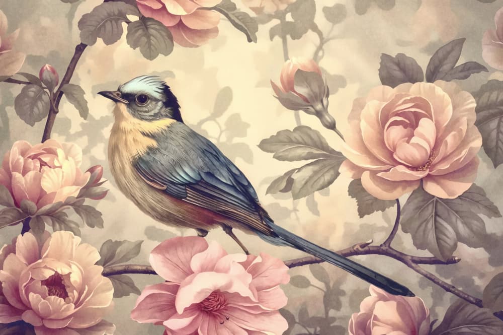 Elegant Bird Among Roses by Andrea Haase — canvas wall art