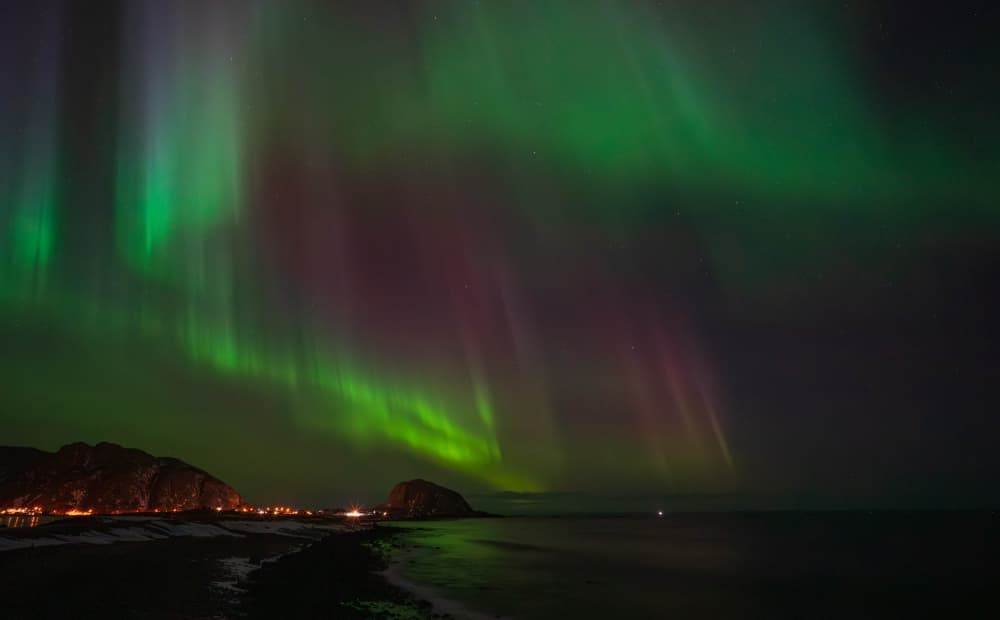 Vibrant Northern Lights Coast by Mette Caroline Strøksnes — canvas wall art